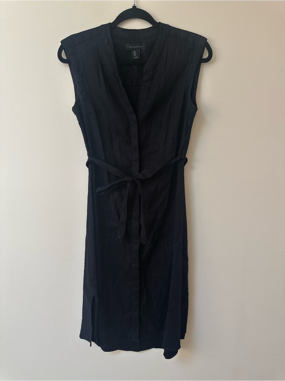 Tahari linen blend dark navy Sleeveless Tie-Waist Dress